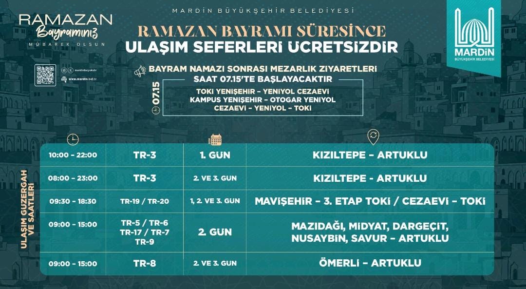Ramazan Bayramı’nda Mardin’de Toplu Ulaşım Ücretsiz