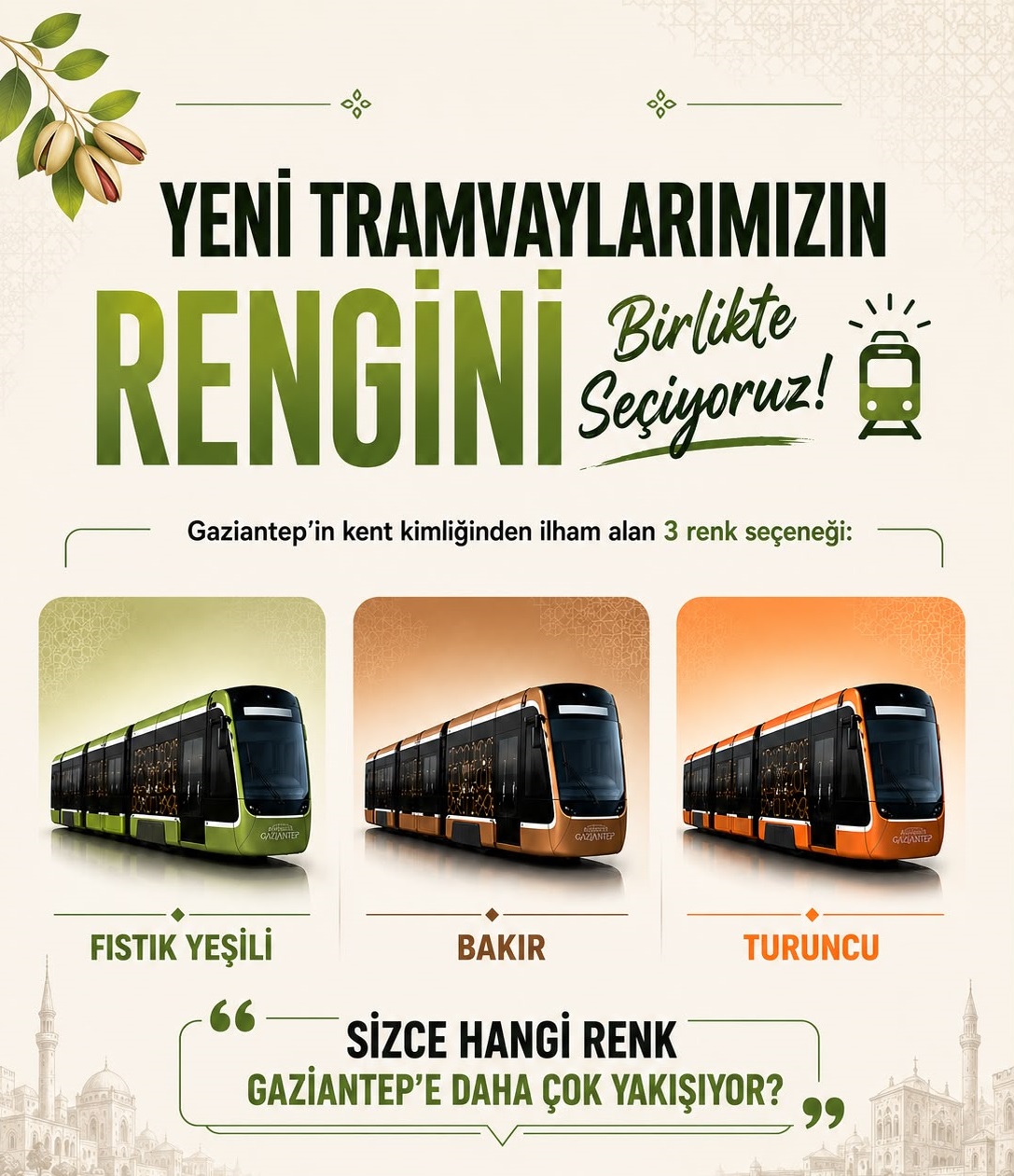 Gaziantep’te Yeni Tramvayların Rengini Gazi Şehirliler Seçecek