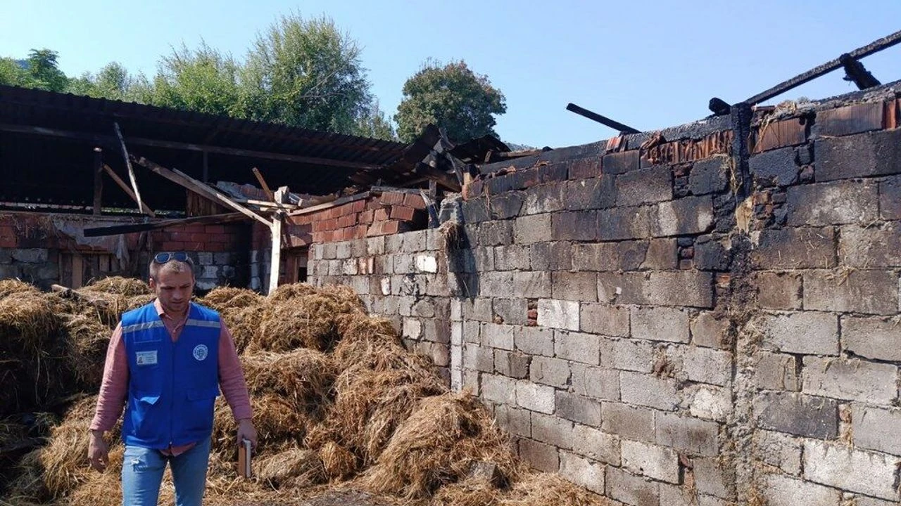 Yangında 500 balya zarar gören üreticiye destek