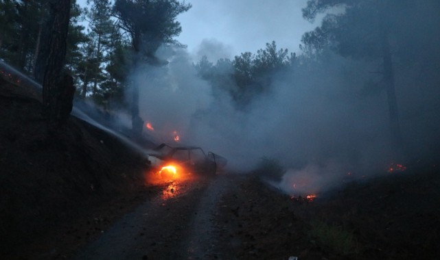 Otomobilde çıkan yangın ormanlık alana sıçradı