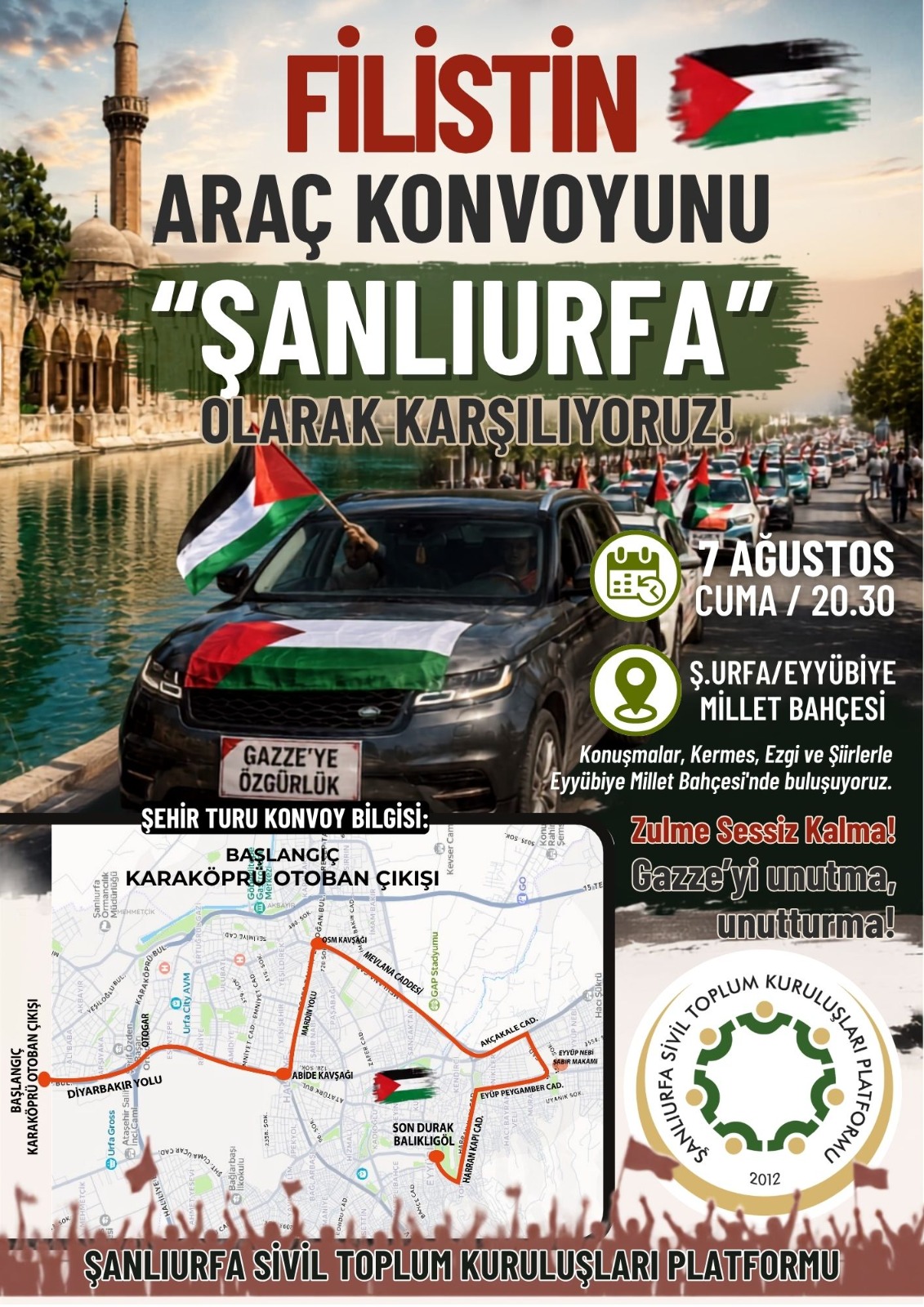 Uluslararası Filistin Araç Konvoyu Şanlıurfa'da Karşılanacak